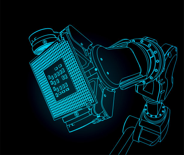 工业机械手和微芯片图片下载
