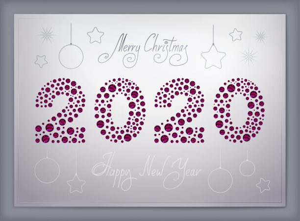 2020年新年红宝石与圣诞快乐和新年快乐信的节日贺卡与红宝石在白色的背景矢量。假日插图与灯光背景。图片下载