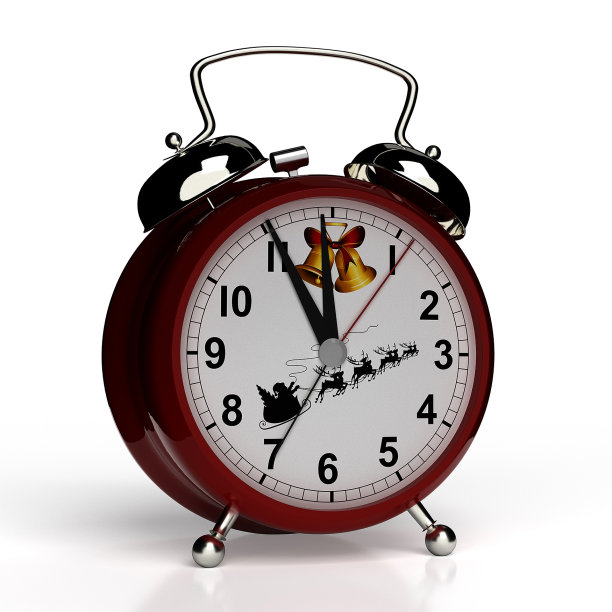 圣诞节的时候。闹钟隔离在白色背景上。三维渲染图片下载