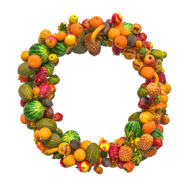 字母O，水果字体。3D渲染孤立的白色背景图片下载