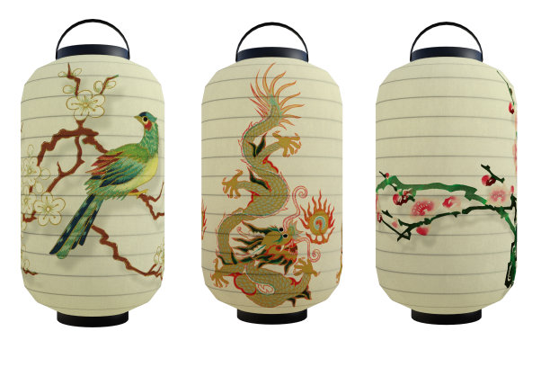 中国纸灯笼孤立在白色，3d渲染。图片下载