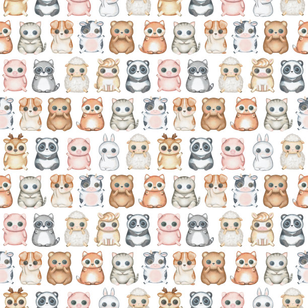 水彩无缝图案与可爱的卡通动物图片下载