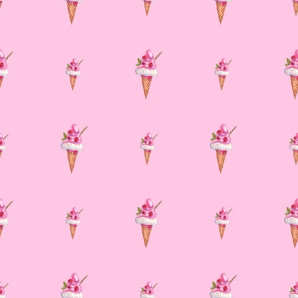 水彩手绘插画与冰淇淋图片下载