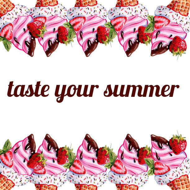 水彩手绘插画与冰淇淋图片下载