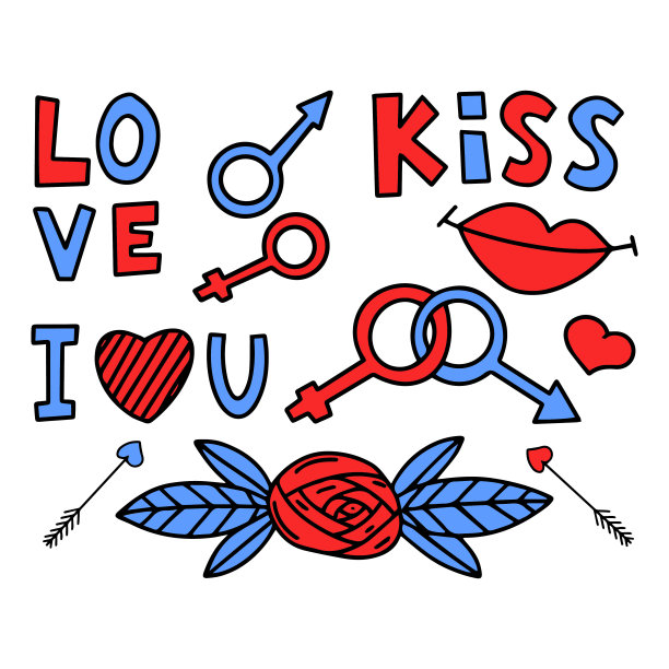 矢量插图。一套手绘元素的设计为情人节。收集涂鸦中的彩色物品图片下载