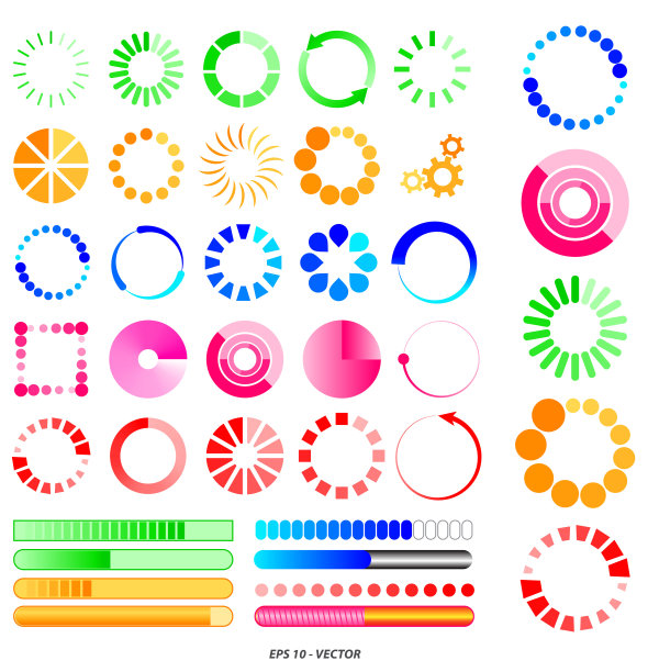 一组装载栏图标或黑白预加载器插图或装载标志图片下载