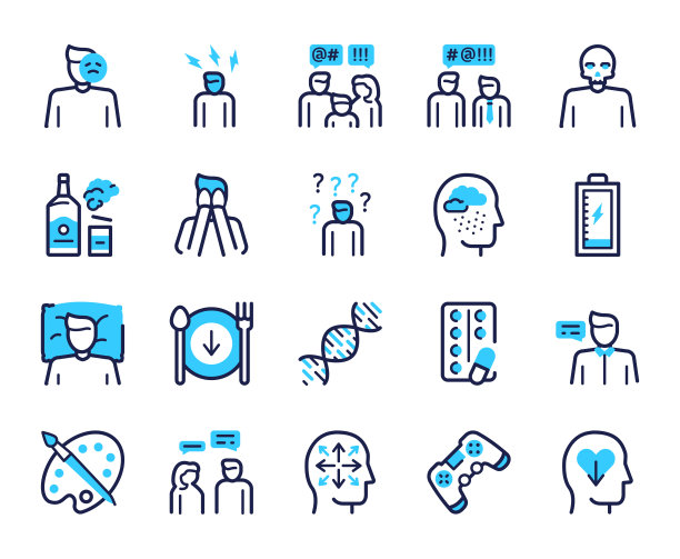 抑郁症的蓝色线性矢量图标图片下载