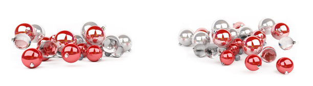 红色和银色圣诞饰品孤立在白色背景3D渲染图片下载