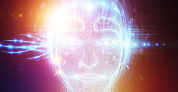 机器人人半机械人脸代表人工智能概念3D渲染图片下载