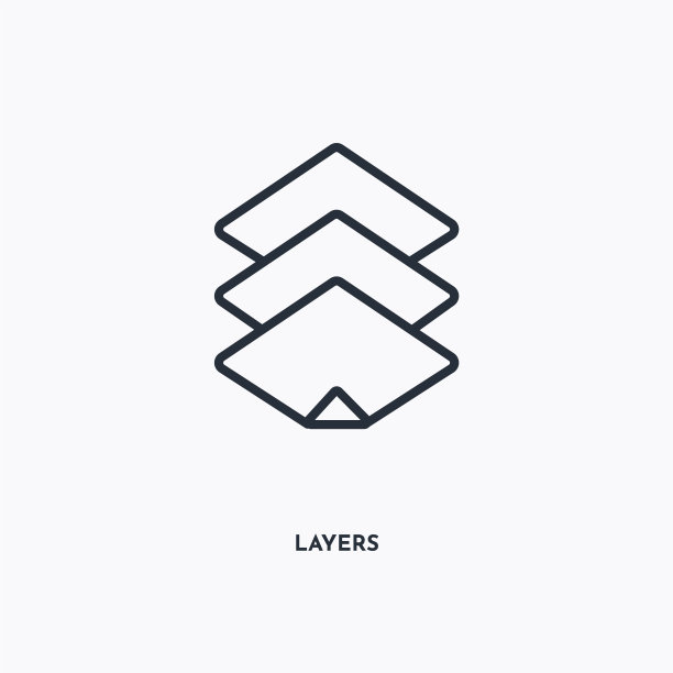 层轮廓图标。简单的线性元素插图。孤立的线层图标上的白色背景。薄笔画可以用于网页，移动和UI。图片下载