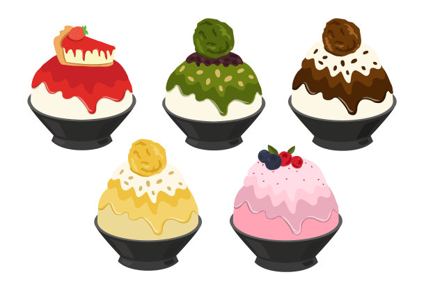 矢量插画冰苏，最受欢迎的甜品韩国和泰国图片下载