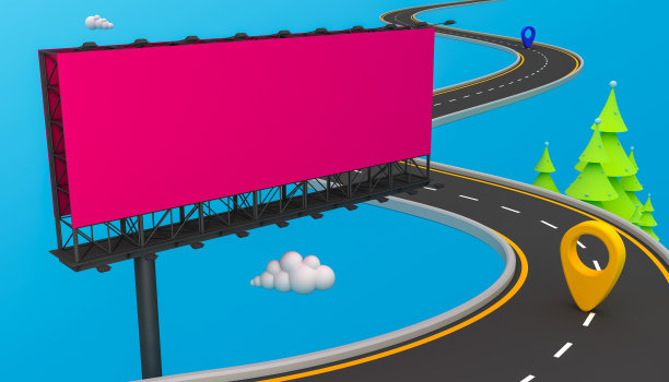 户外广告布告栏空白，彩色背景，带有剪报路径。3 d渲染。图片下载