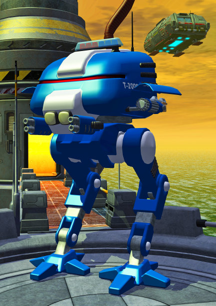 机器人警察，太空基地的守卫，3d插图图片下载