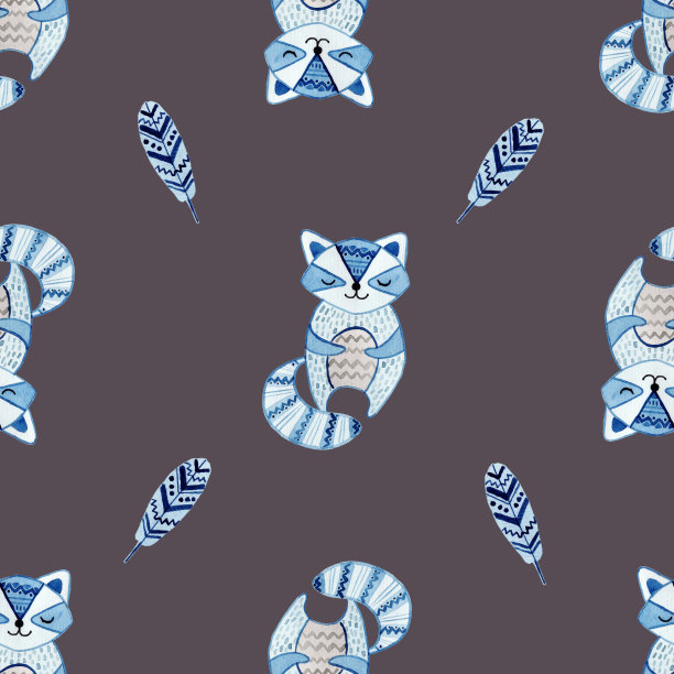 水彩无缝图案与可爱的卡通动物。手绘孤立在白色背景上。适合儿童设计，海报，壁纸，幼儿园，织物，纺织品。在北欧风格图片下载