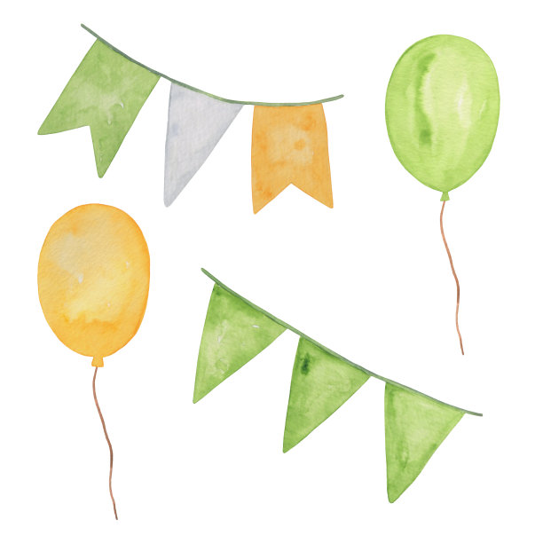 一套象征性的装饰为国家春天的爱尔兰节日圣帕特里克节，旗帜和气球图片下载