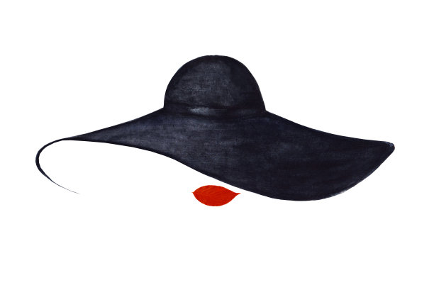 美丽的女人与红色的嘴唇和优雅的黑帽子孤立在白色的背景图片下载