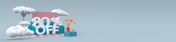 3D插图横幅在柔和的颜色与文字:80八折。间隙的概念。图片下载