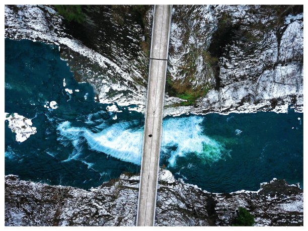 鸟瞰图俯瞰横跨河流峡谷的大桥图片下载