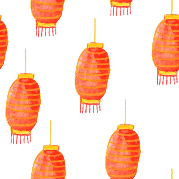 无缝图案与传统的纸中国灯笼。手绘水彩和彩色铅笔。2020年中国新年。适用于贺卡、印刷品、包装纸和织物设计图片下载