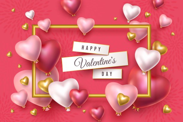 情人节快乐。3d红粉色银心形氦气球图片下载