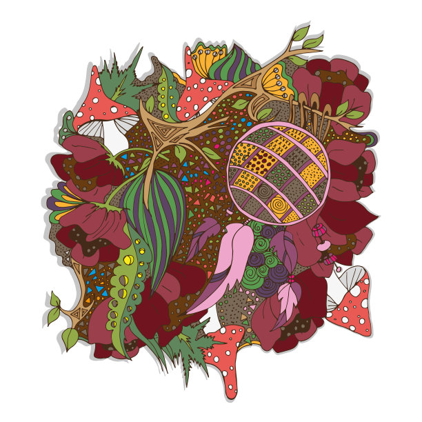 抽象的迷幻模式。蘑菇。手绘草图。涂鸦,明亮的油漆。卡图片下载