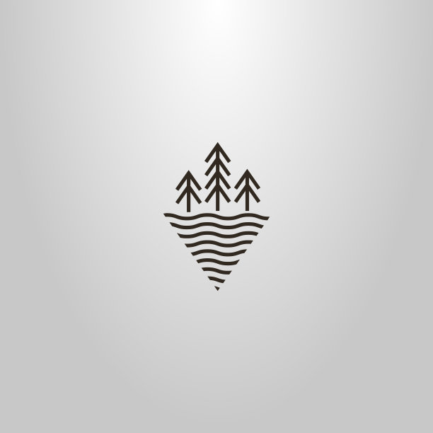 简单的矢量线艺术菱形标志的三杉树附近的水波图片下载