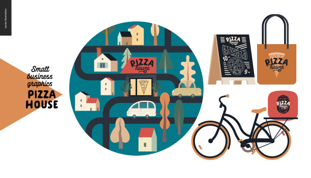 披萨屋-小型企业图形-接触图标图片下载