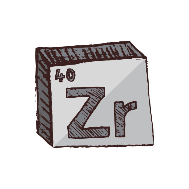 矢量三维手绘化学灰银符号锆与缩写Zr从元素周期表上孤立在白色背景上。图片下载