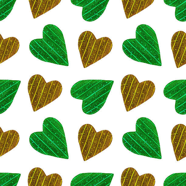 水彩无缝图案与霓虹灯绿色和黄色的心图片下载