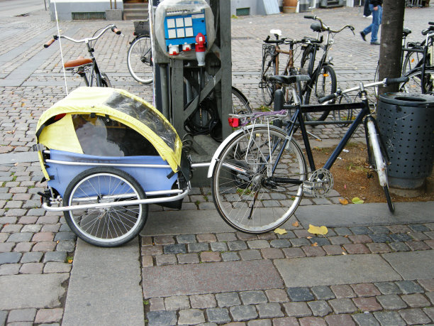 丹麦的儿童自行车拖车图片下载