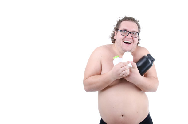 饮食和运动。有趣的胖子。图片下载