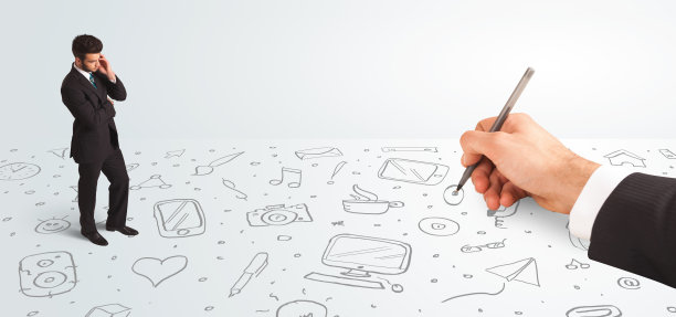 小商人看着手绘的图标和符号图片下载