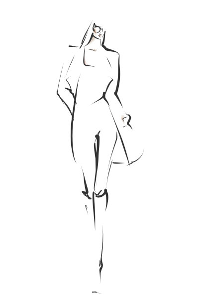 年轻时尚的女人，模特。时尚插图在素描风格图片下载