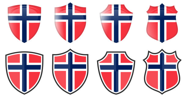 垂直的挪威国旗盾形，四个3d和简单的版本。挪威标志图片下载