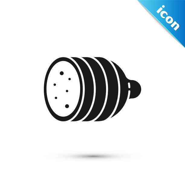 白色背景上孤立的黑色萨拉米香肠图标。肉类熟食产品。矢量图图片下载