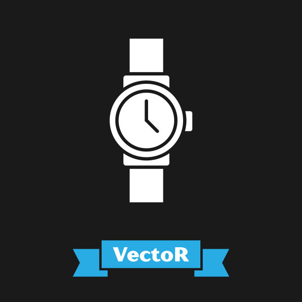 白色腕表图标孤立在黑色背景。手表图标。矢量图图片下载
