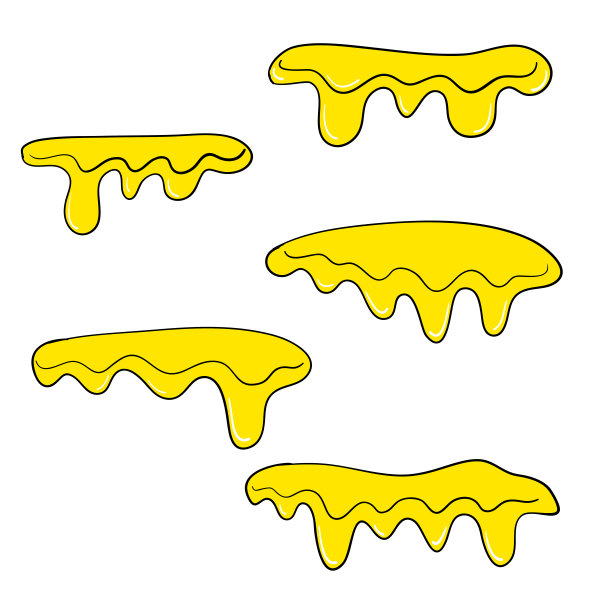 滴蜂蜜。金黄色手绘涂鸦，滴糖浆或果汁液体油矢量模板飞溅矢量图片下载