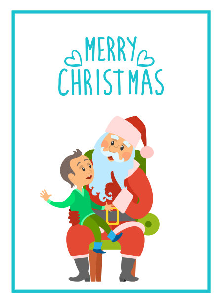 圣诞老人和小男孩圣诞快乐海报图片下载