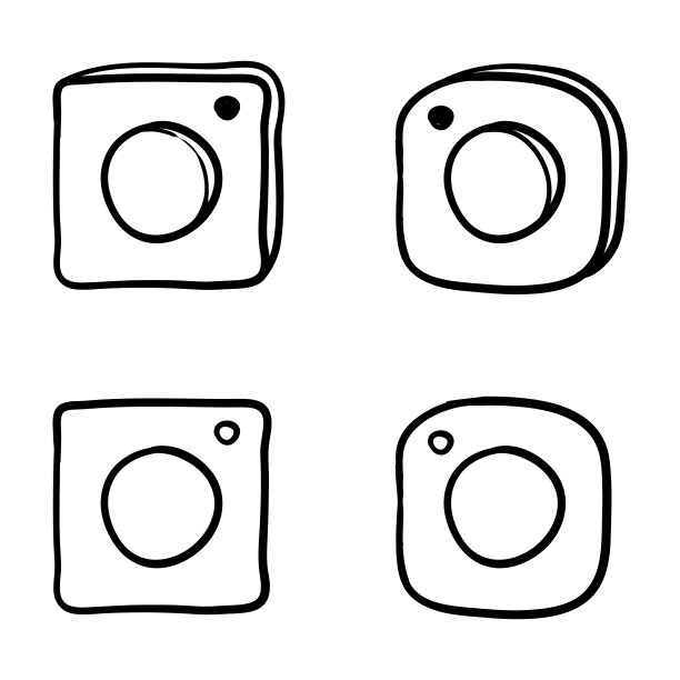 涂鸦相机图标与手绘涂鸦风格矢量孤立在白色背景图片下载