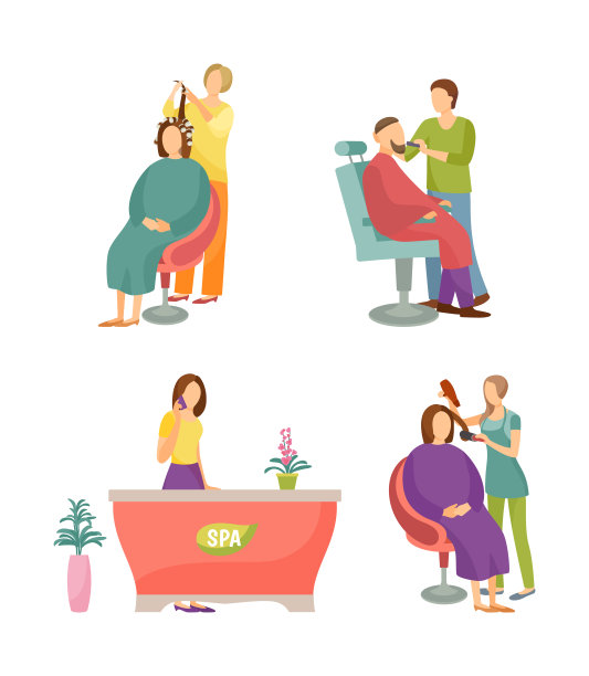 男士理发师美发套装矢量图图片下载