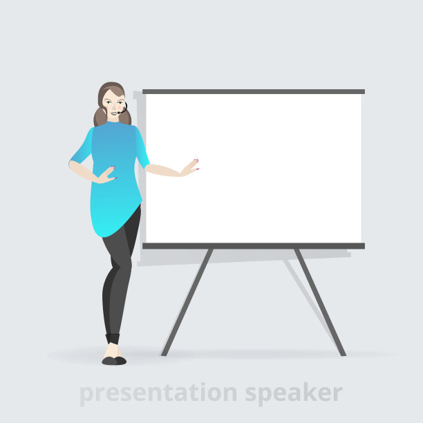 卡通美女演讲者在带有图表的板子旁，商务女士，矢量插画图片下载