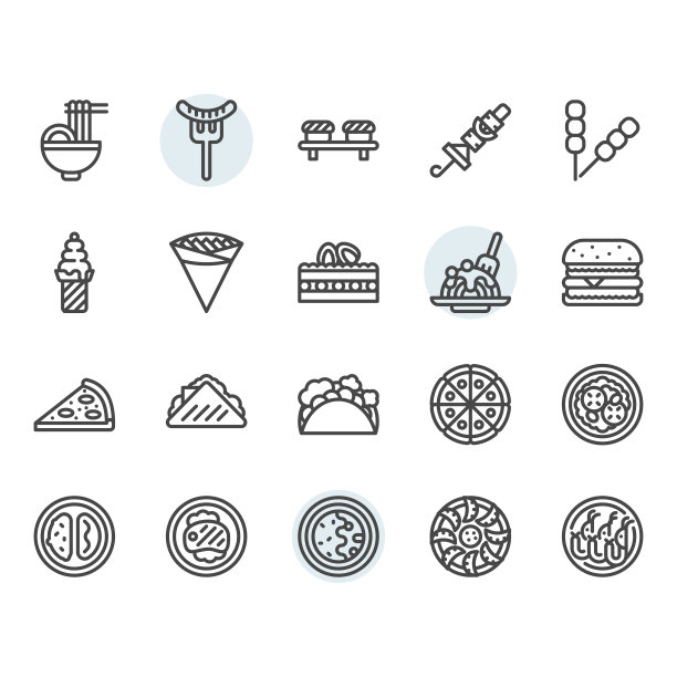 国际食品图标和符号设置在大纲设计图片下载