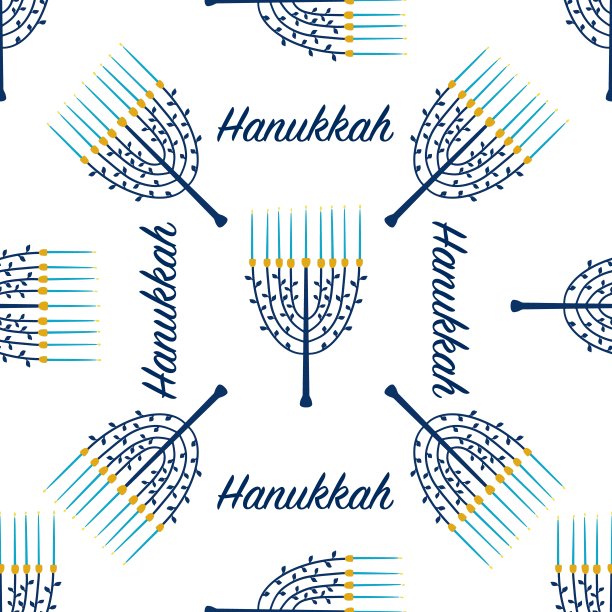 无缝图案光明节烛台在现代风格的光背景。节日贺卡。冬天的装饰元素。设计收集。宗教庆典。现代装饰。图片下载