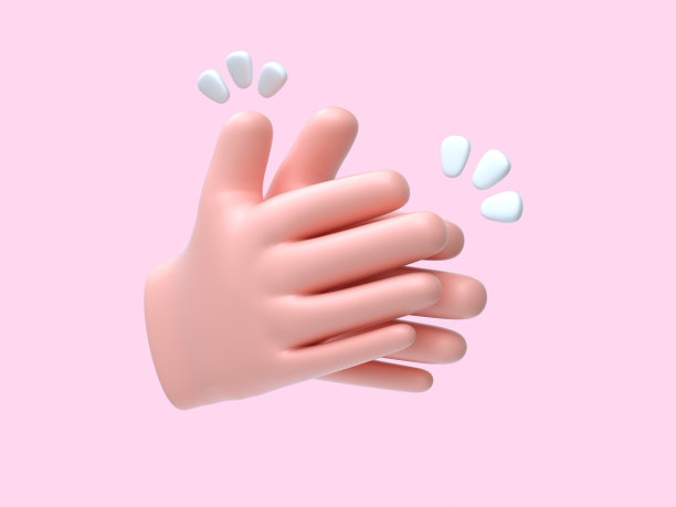 卡通手抽象唱/符号粉色背景3d渲染图片下载