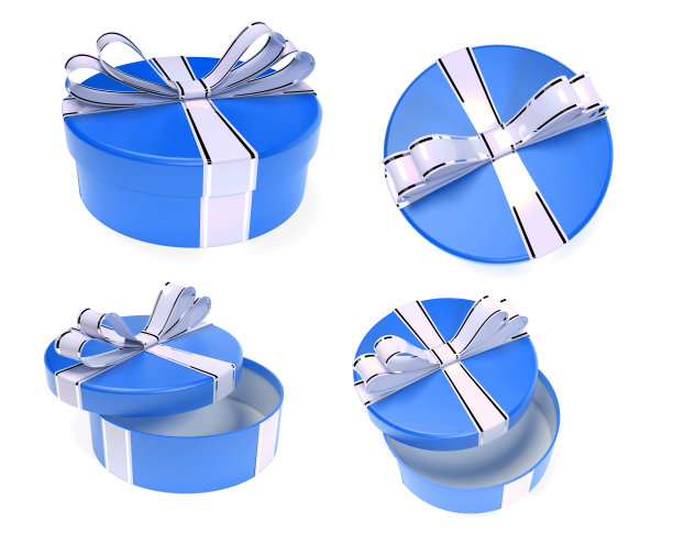 蓝色的圆形礼品盒。3 d渲染图图片下载