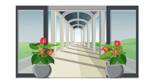 凉台带窗户和红花卡通图片下载