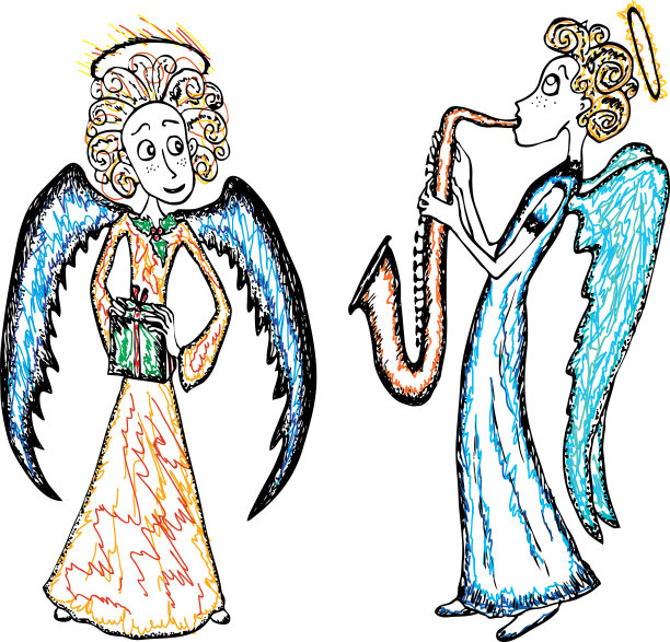 天使吹着小号，天使在圣诞节的时候带着礼物图片下载