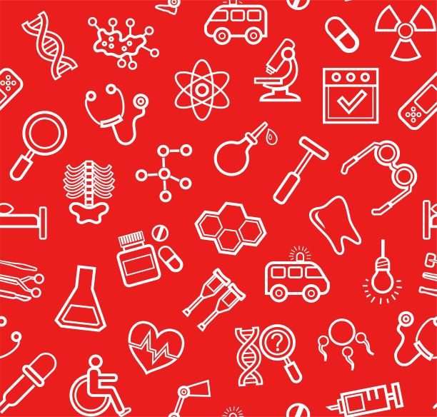 医药，红色背景，无缝，轮廓图标，矢量。图片下载