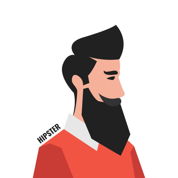 潮人风格的概念。大胡子男人侧视。矢量插图。图片下载