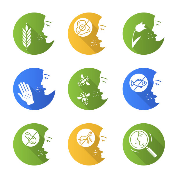 过敏平面设计长阴影字形图标集图片下载